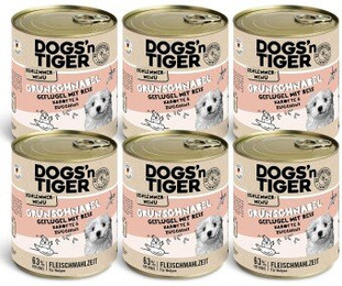Produktbild von Dogs'n Tiger Junior Grünschnabel Hundenassfutter für Welpen mit Huhn, Reis und Gemüse - 6 x 800 g