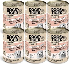 Produktbild von Dogs’n Tiger Junior Grünschnabel Hundenassfutter für Welpen mit Huhn, Reis und Gemüse - 6 x 400 g