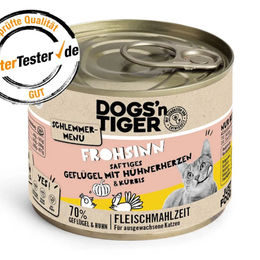 Produktbild von Dogs'n Tiger Katzennassfutter Schlemmermenü Adult Geflügel mit Hühnerherzen & Kürbis - 6 x 200 g