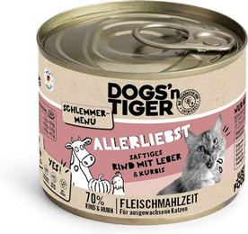 Produktbild von Dogs'n Tiger Katzennassfutter Schlemmermenü Adult Rind mit Leber & Kürbis - 6 x 200 g