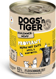 Produktbild von Dogs'n Tiger Schlemmermenü für Hunde Huhn mit Ente, Apfel & Kartoffel - 12 x 400 g