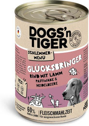 Produktbild von Dogs'n Tiger Schlemmermenü für Hunde Rind mit Lamm, Pastinake & Heidelbeere - 12 x 400 g