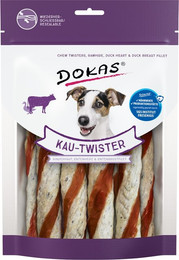 Produktbild von DOKAS Kau-Twister 200 Gramm Hundesnacks Rinderhaut, Entenherz & Entenbrust 9 x 200 Gramm