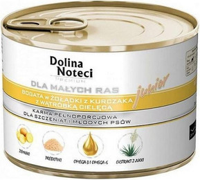 Produktbild von DOLINA NOTECI Junior Hundefutter für kleine Rassen mit Hühnermägen und Kalbsleber - 185 g