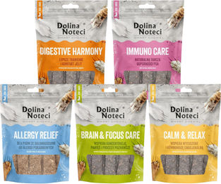 Produktbild von DOLINA NOTECI Smart Chews Mix Geschmacks unterstützt Stressabbau, kognitive Funktionen, Verdauung, Futtermittelallergien und das Immunsystem, getrocknete Hundeleckerlis 5x100 g