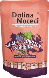 Produktbild von Dolina Noteci Superfood Nassfutter für Katzen mit Kalb, Hummer und Garnelen - 10 x 85 g