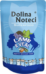 Produktbild von Dolina Noteci Superfood Nassfutter für Katzen mit Lamm und Kalbfleisch - 10 x 85 g