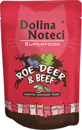 Produktbild von Dolina Noteci Superfood Rehwild und Rind Katzenfutter - 10 x 85 g