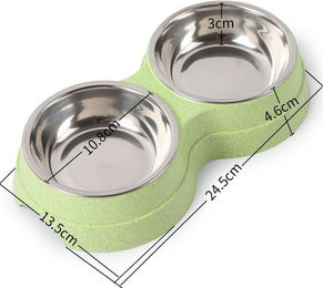 Produktbild von Doppel Pet Schüsseln Hundefutter Wasser Feeder Edelstahl Pet Trinken Feeder Dish Katze Welpen Fütterung Liefert Kleine Hund Zubehör grün