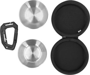 Produktbild von Doppelte Hundenäpfe mit Tasche Edelstahl Haustierfutter Wassernäpfe mit EVA Hängeaufbewahrungstasche für L(for 6.5-9kg)