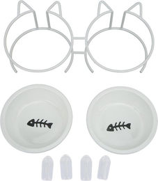 Produktbild von Doppelter erhöhter Keramiknapf für Katzen mit Metallständer