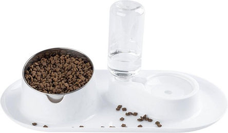 Produktbild von Doppelter Katzennapf 2 in 1 geneigt aus Edelstahl