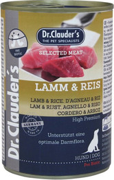 Produktbild von Dr. Clauder's Selected Meat Pre Biotics 400g Dosen Hundenassfutter Sparpaket Lamm & Reis 12x400g