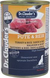 Produktbild von Dr. Clauder's Selected Meat Pre Biotics 400g Dosen Hundenassfutter Sparpaket Pute & Reis 12x400g