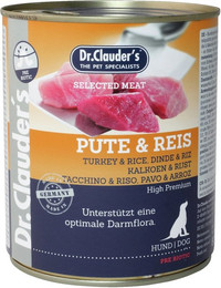 Produktbild von Dr. Clauder's Selected Meat Pre Biotics 800g Dosen Hundenassfutter Sparpaket Pute & Reis 12x800g