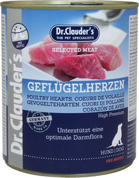 Produktbild von Dr. Clauder's Selected Meat Pre Biotics Hundenassfutter Geflügelherzen - 6 x 800 g