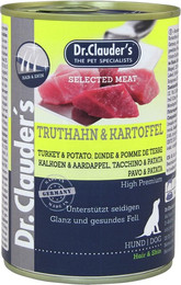 Produktbild von Dr. Clauder's Selected Meat Pro Hair & Skin 400g Dosen Hundenassfutter Sparpaket Truthahn & Kartoffel 12x400g