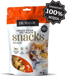Produktbild von DR MALOU Fleischwürfel 100% gefriergetrocknetes Lachsfleisch Snacks für Katzen 50g