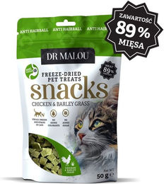 Produktbild von DR MALOU gefriergetrocknete Snacks mit Huhn und Gerstengras für Katzen 50g