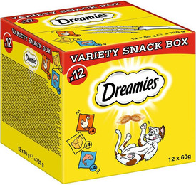 Produktbild von DREAMIES Variety Snack Box Katzensnacks mit Huhn, Käse & Lachs - 12 x 60 g