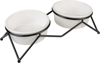 Produktbild von Duvo+ Dinner Set Stone Up Zigzag weiß/schwarz für Hunde - 280 ml