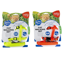 Produktbild von DUVO+ Reflektierendes Katzengeschirr-Set neonfarben