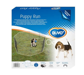 Produktbild von DUVO+ Welpen-Run mit Tür, Netz und Haken, 8-teilig, schwarz