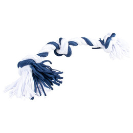 Produktbild von Duvo+ Zahnpflegeseil aus Sweaterstoff mit 3 Knoten blau/weiß