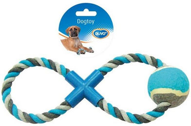 Produktbild von DUVO+ Zerrspielzeug Hundespielzeug Knot Baumwolle 8-Ring mit Tennisball grau/blau