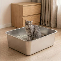 DAITORE Katzenecktoilette aus Edelstahl in Silber Jumbo mit hohem Rand für erwachsene Katzen 44.5x34.5x14.5cm – Bild 1 von 2
