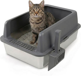 DAITORE Katzentoilette Edelstahl XXL Offene Schalentoilette mit Metall Katzenstreuschaufel 58x37x26cm – Bild 1 von 3