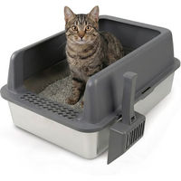 Produktbild von DAITORE Katzentoilette Edelstahl XXL Offene Schalentoilette mit Metall Katzenstreuschaufel 58x37x26cm