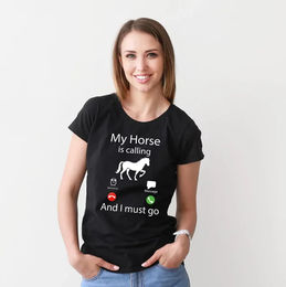 Produktbild von Damen T-Shirt York Horses Calling aus Baumwolle Schwarz Größe M