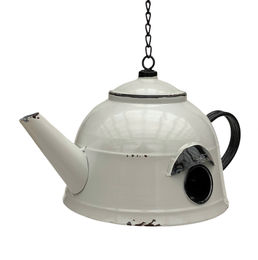 DanDiBo Vogelhaus Teekessel aus Metall wetterfester Nistkasten und Futterstation im Retro-Design – Bild 1 von 13