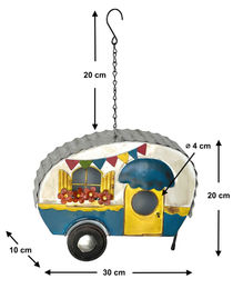 DanDiBo Vogelhaus Wohnwagen aus Metall zum Aufhängen Wetterfester Nistkasten im Shabby Design – Bild 1 von 7