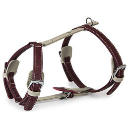 Produktbild von Das Lederband Amsterdam Hundegeschirr aus Leder in Merlot/Grey Halsumfang 30-50 cm