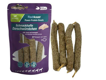 Produktbild von DAUERKAUER Fischkauer Dorschwürstchen Monoprotein Kausnack für Hunde 108 g