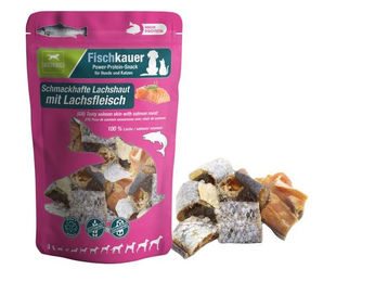 Produktbild von DAUERKAUER Fischkauer Lachshaut mit Lachsfleisch Monoprotein und getreidefrei 60 g