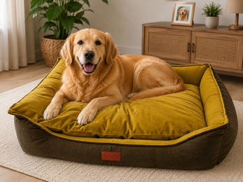DDOnlineShop Premium Hundebett und Katzenbett aus Polyester in Braun-Gold – Bild 1 von 5