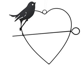 Produktbild von Decoris Vogelfutterhalter in Herzform aus Metall mit Vogel Silhouette Schwarz 24cm