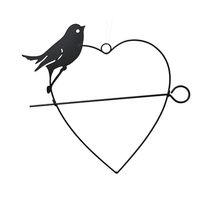 Produktbild von Decoris Vogelfutterhalter in Herzform aus Metall mit Vogel Silhouette Schwarz 24cm