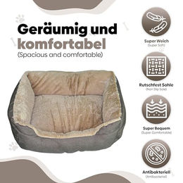 Defactoshop Hundebett in Leinenoptik mit Plüsch für erwachsene Hunde Braun – Bild 1 von 9