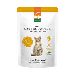 Produktbild von defu Bio Katzen Nassfutter Gans und Lachs für adulte Katzen 12x85g