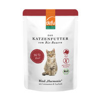 Produktbild von defu Bio Katzenfutter Rind und Lachs für erwachsene Katzen 12x85g