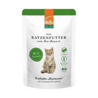 Produktbild von Defu Bio Katzenfutter Truthahn Lachs Harmonie für erwachsene Katzen 12x85g
