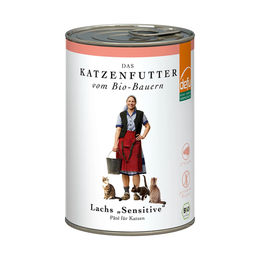 Produktbild von defu Bio Lachs Sensitive Katzenpastete mit Geflügel für erwachsene Katzen 12x410g