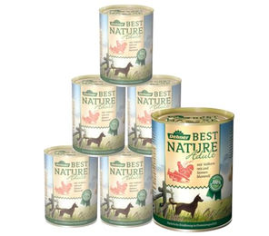 Dehner Best Nature Hundefutter Nassfutter Adult Getreidefrei Lachs Geflügel 6 x 400 g Dosen – Bild 1 von 5