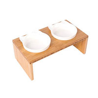 Produktbild von Dehner Doppel-Futternapf für Katzen aus Bambus und Melamin in Weiß und Natur, 27 x 15 x 9 cm, je 175 ml - 175 ml