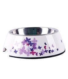 Dehner Futternapf für Hunde und Katzen aus Melamin und Edelstahl in Weiß/Lila mit 160 ml Fassungsvermögen - 160 ml – Bild 1 von 1