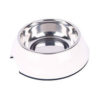 Produktbild von Dehner Futternapf für Hunde und Katzen aus Melamin und Edelstahl in Weiß mit 350 ml Fassungsvermögen - 350 ml